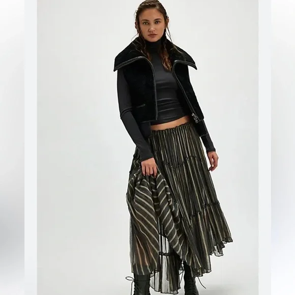 FREE PEOPLE Ember Striped Midi Skirt - Picture 1 of 6